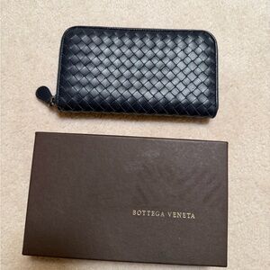 Bottega Veneta Intrecciato Zip Around Wallet in navy
